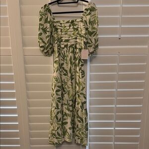 Green Leaf Print Dress